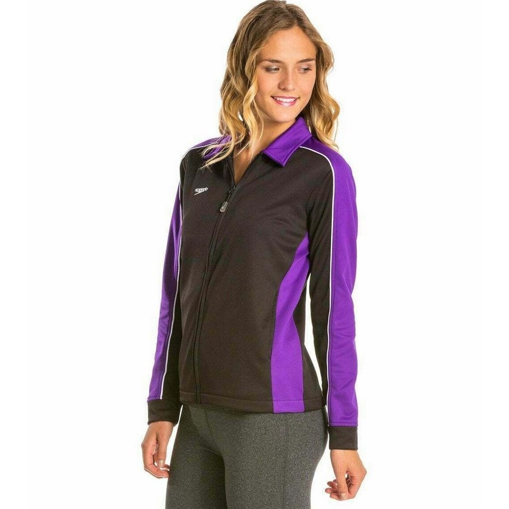 Speedo Womens Full Zip Athletic Jacket Black Purple 7201482 105 Size L
